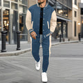 Men's Color‑Block Varsity Jacket & Jogger Pants 2‑Piece Set