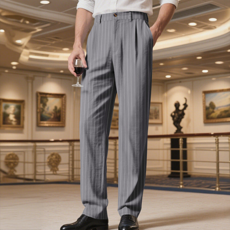 Men’s Striped Linen‑Blend Straight‑Fit Casual Pants
