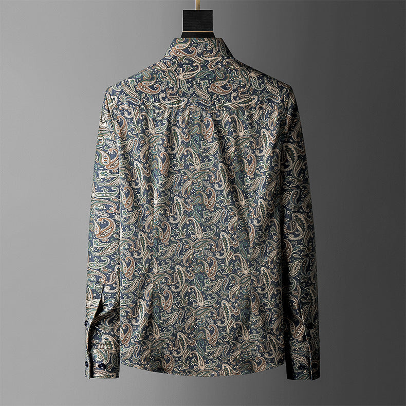 Men's Paisley Print Slim Fit Long Sleeve Shirt