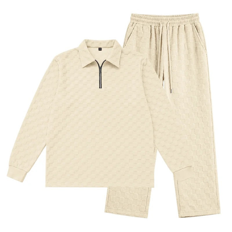 Men’s Jacquard Half‑Zip 2‑Piece Casual Outfit Set
