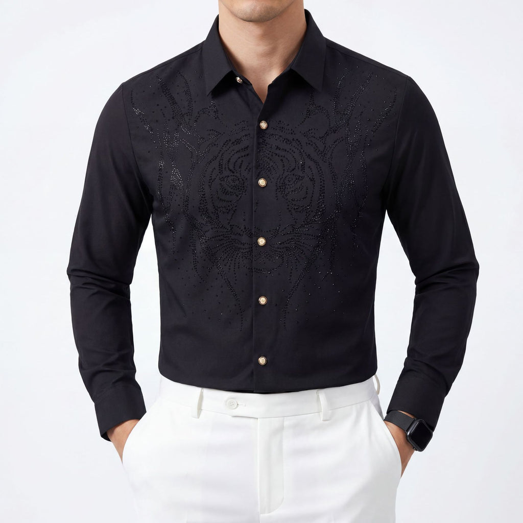 Men's Wing Rhinestone Slim Fit Long Sleeve Shirt