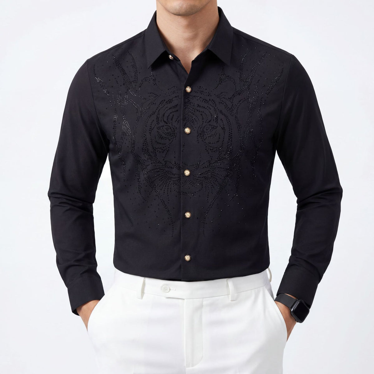 Men's Wing Rhinestone Slim Fit Long Sleeve Shirt
