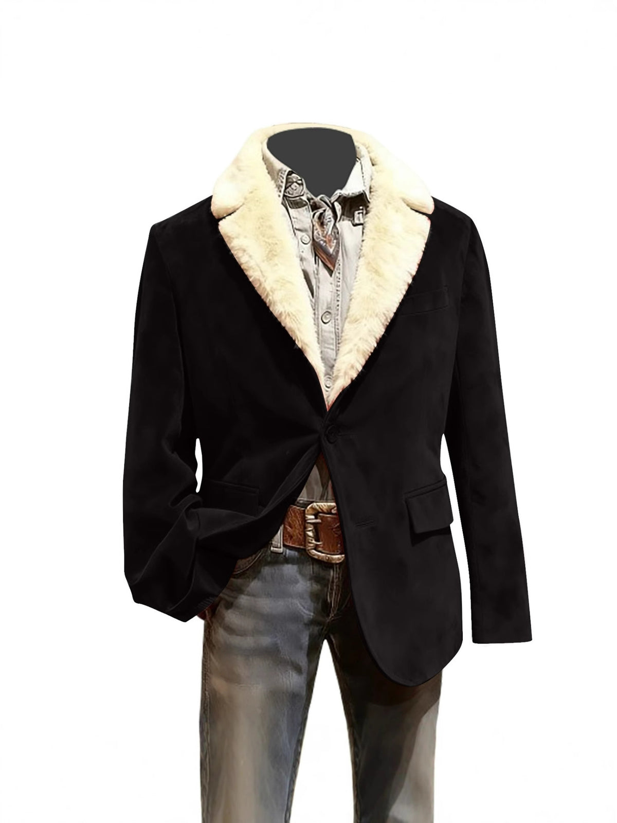 Men's Faux Fur Lapel Velvet Casual Blazer Jacket