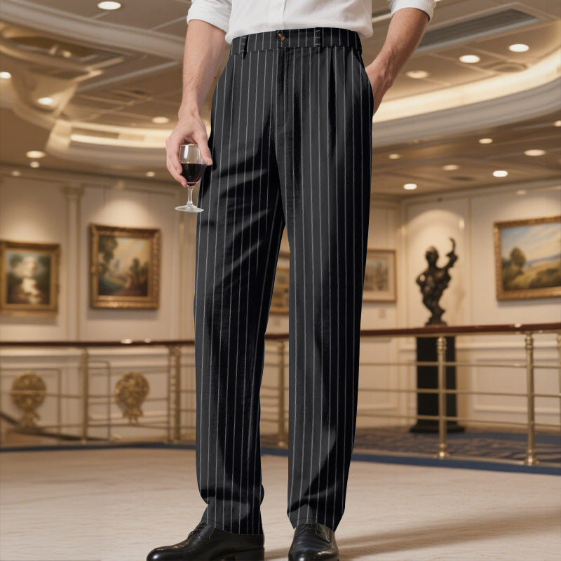 Men’s Striped Linen‑Blend Straight‑Fit Casual Pants