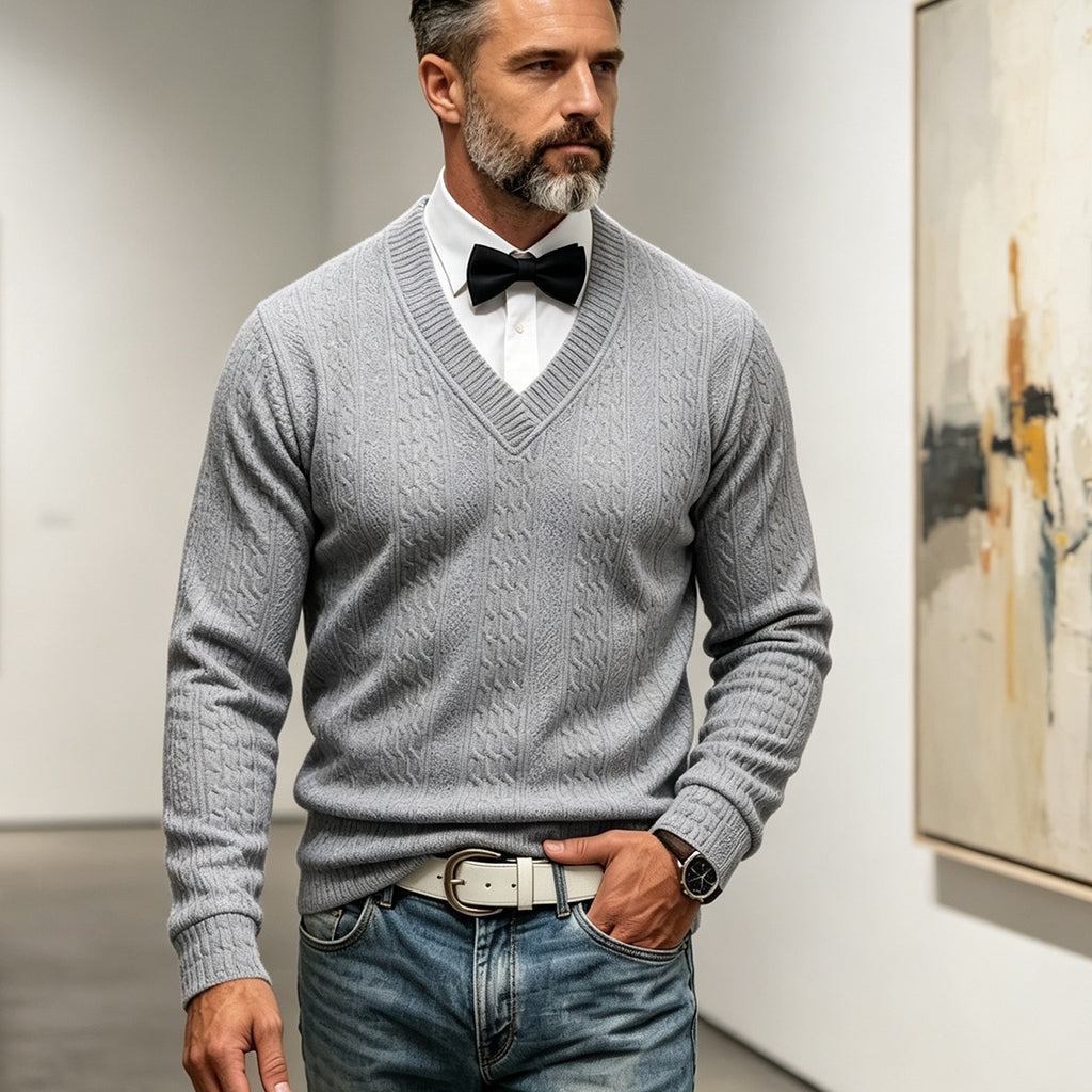 Men's V‑Neck Jacquard Knit Sweater