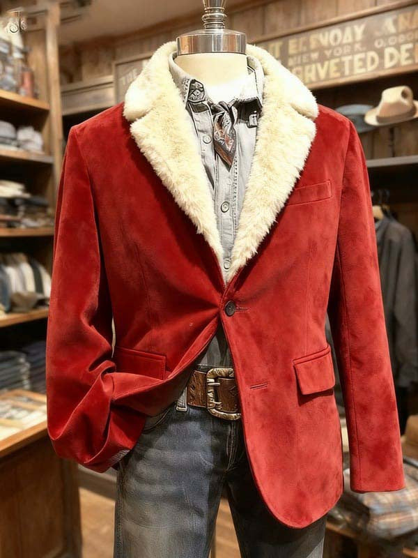 Men's Faux Fur Lapel Velvet Casual Blazer Jacket