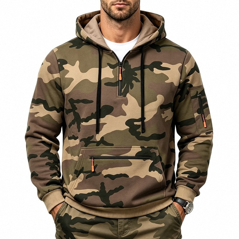 Men's Camo Half‑Zip Fleece Hoodie