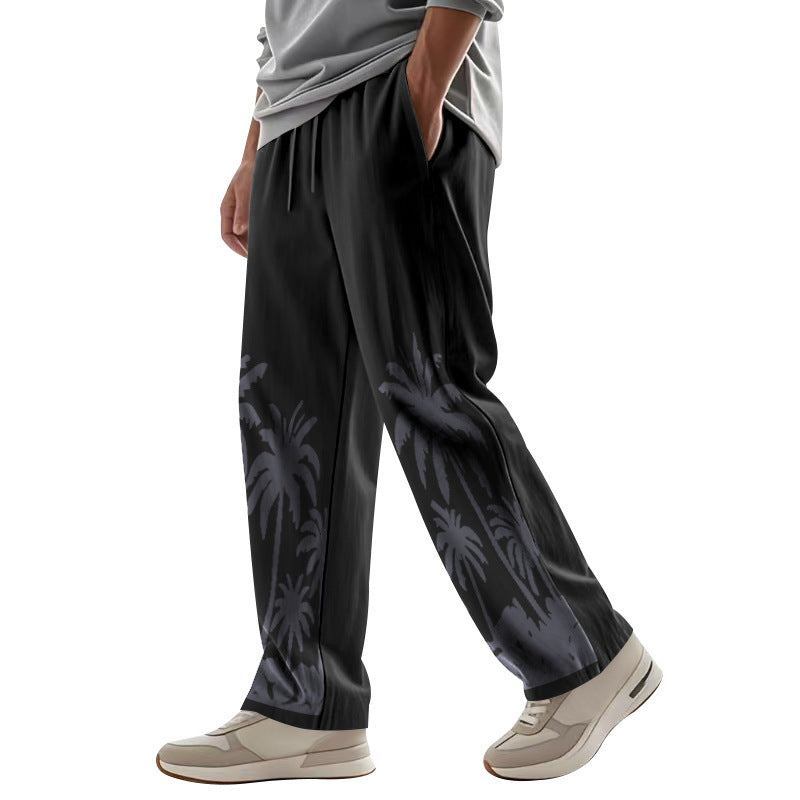 Men's Palm Print Cotton Casual Trousers