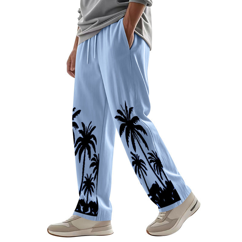 Men's Palm Print Cotton Casual Trousers