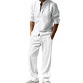 Men's Linen‑Blend Long‑Sleeve Shirt & Wide‑Leg Pants 2‑Piece Set