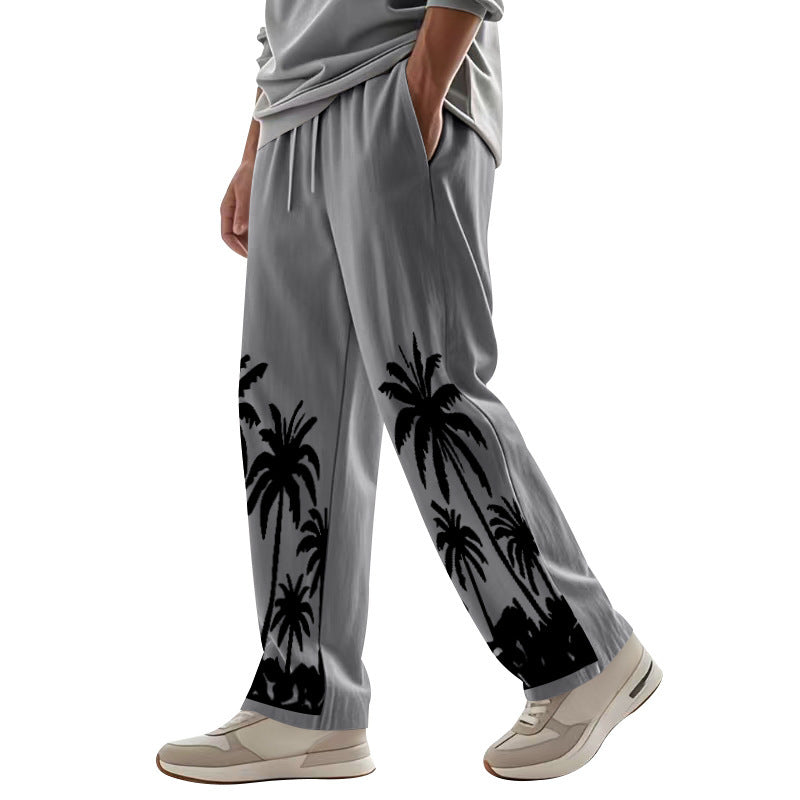 Men's Palm Print Cotton Casual Trousers