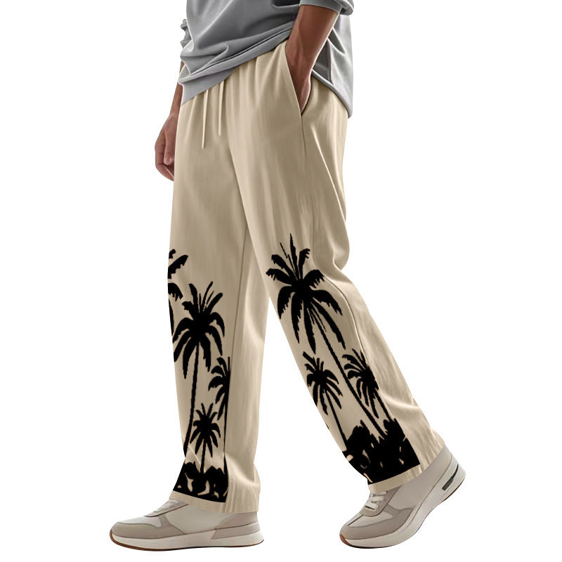Men's Palm Print Cotton Casual Trousers