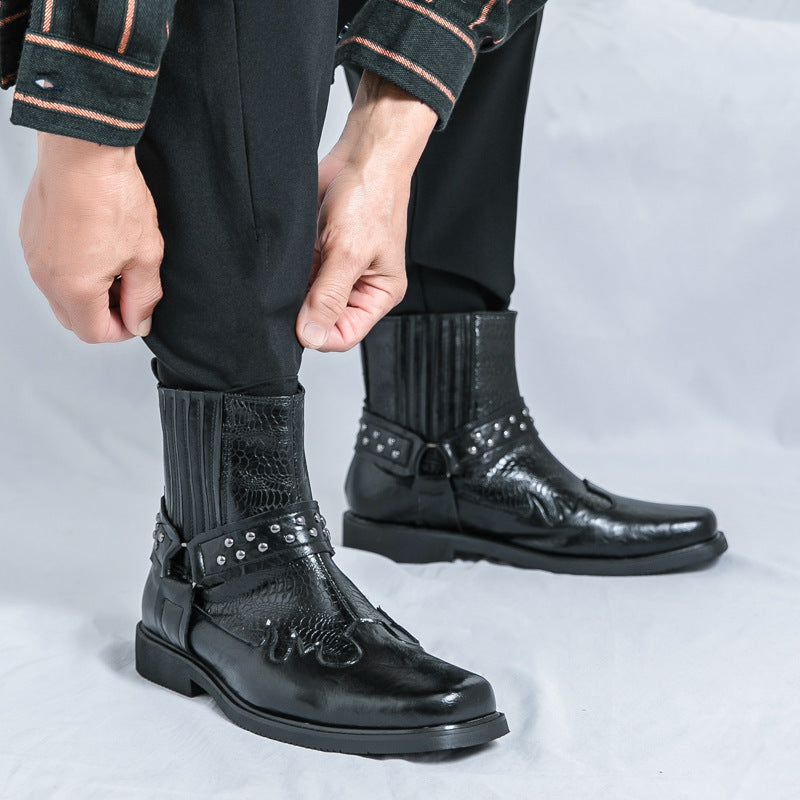 Vintage Western Style Studded Slip‑On Ankle Boots