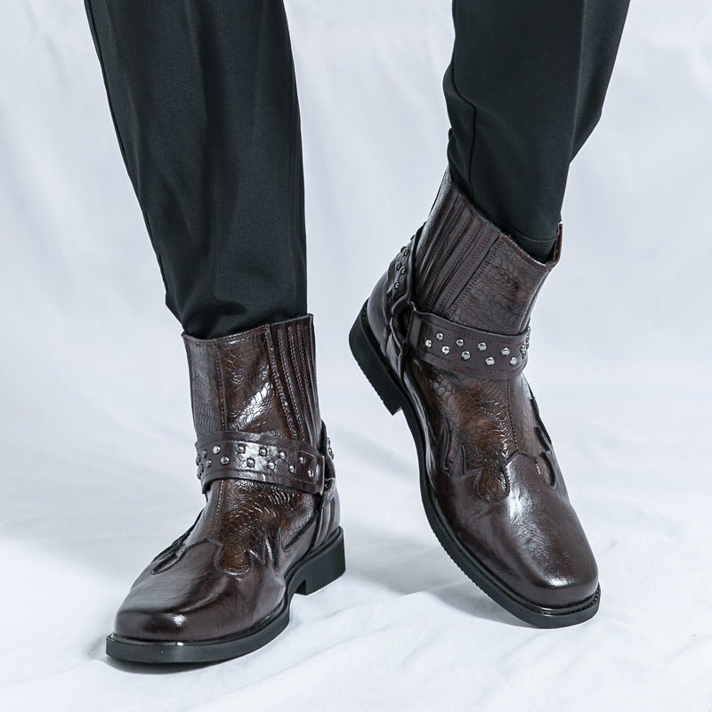 Vintage Western Style Studded Slip‑On Ankle Boots