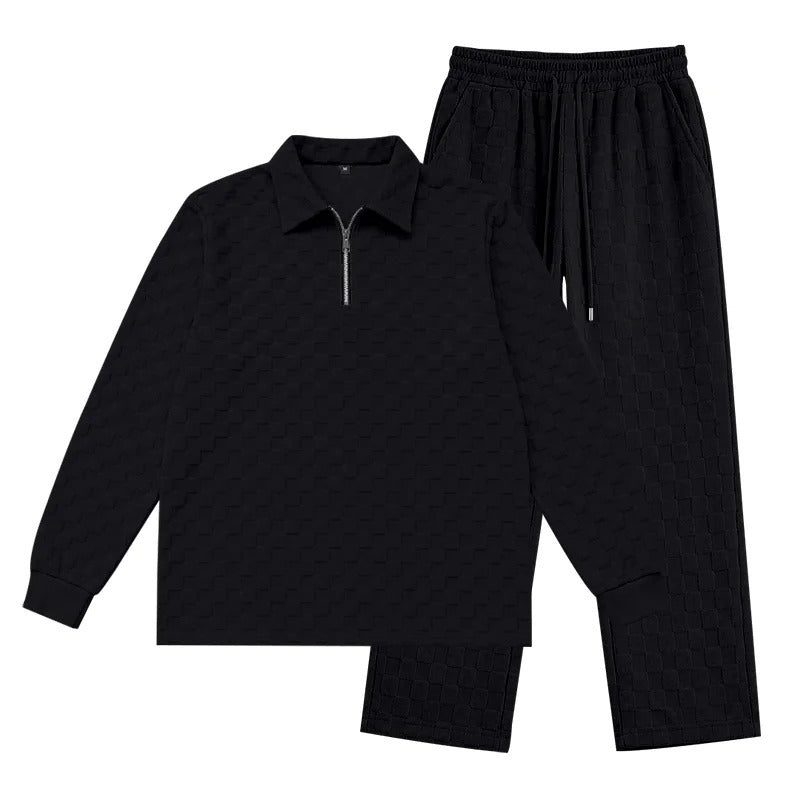 Men’s Jacquard Half‑Zip 2‑Piece Casual Outfit Set