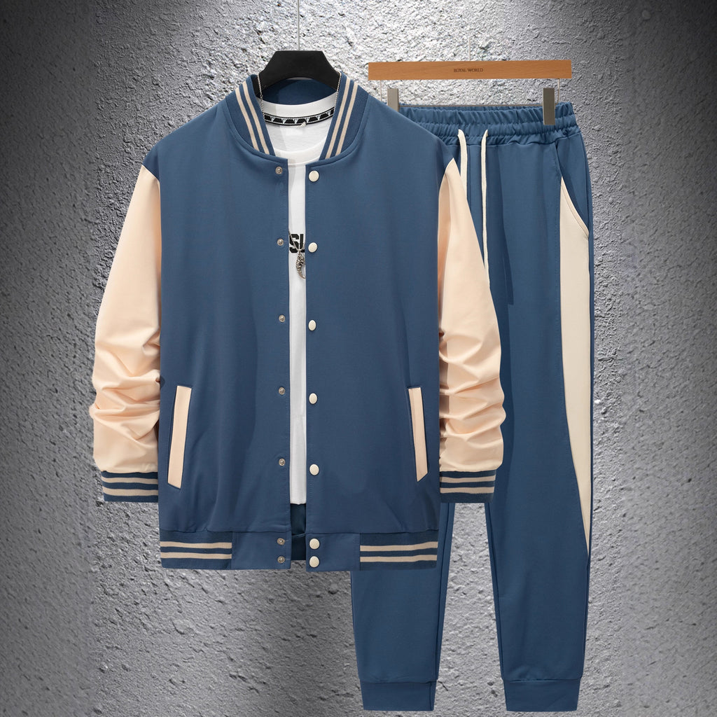 Men's Color‑Block Varsity Jacket & Jogger Pants 2‑Piece Set