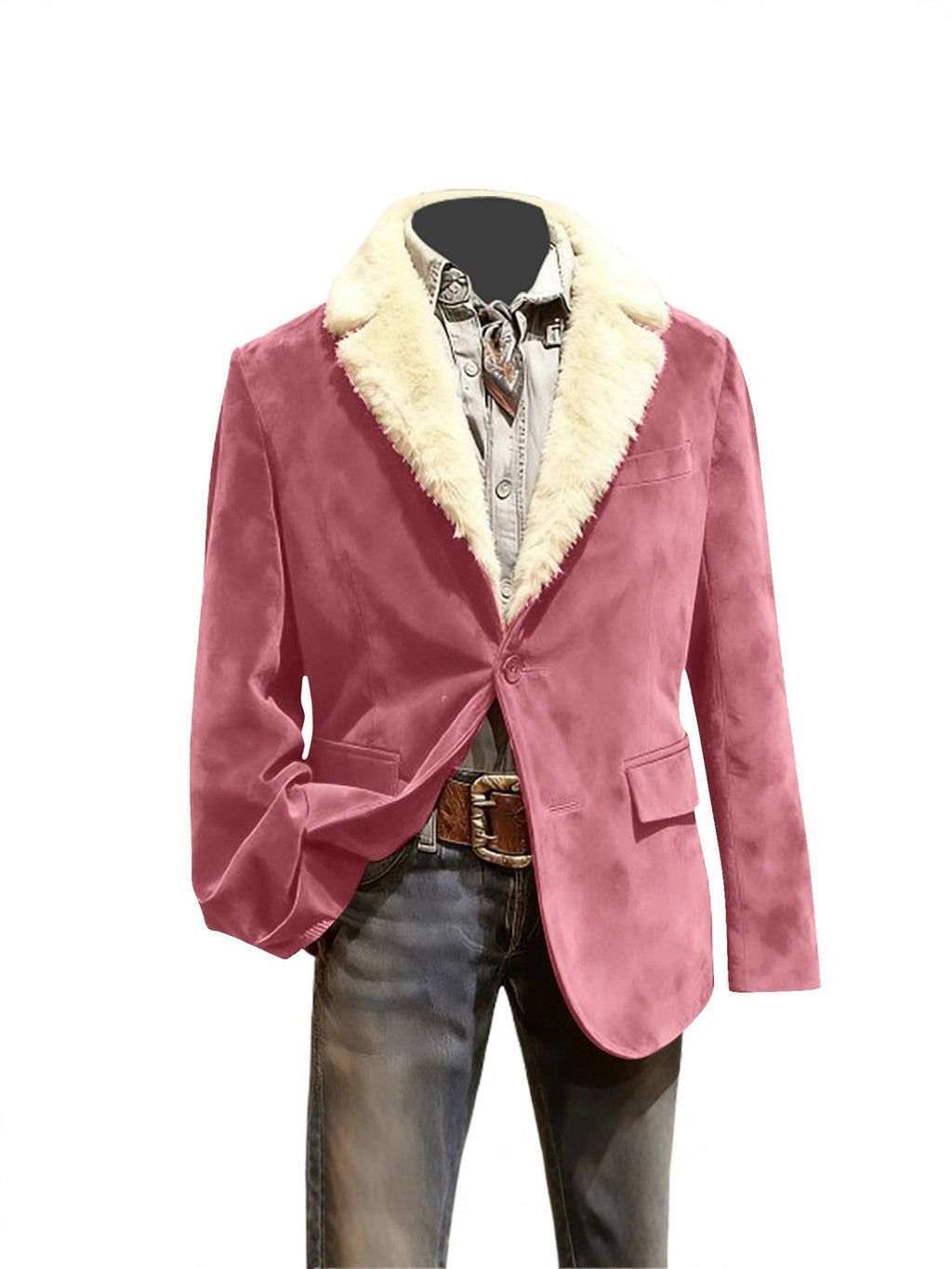 Men's Faux Fur Lapel Velvet Casual Blazer Jacket