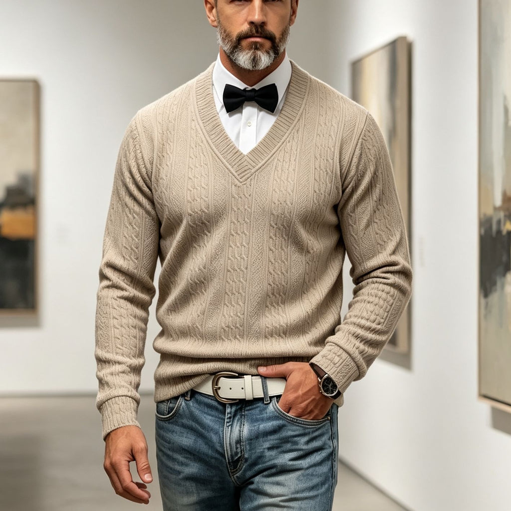 Men's V‑Neck Jacquard Knit Sweater