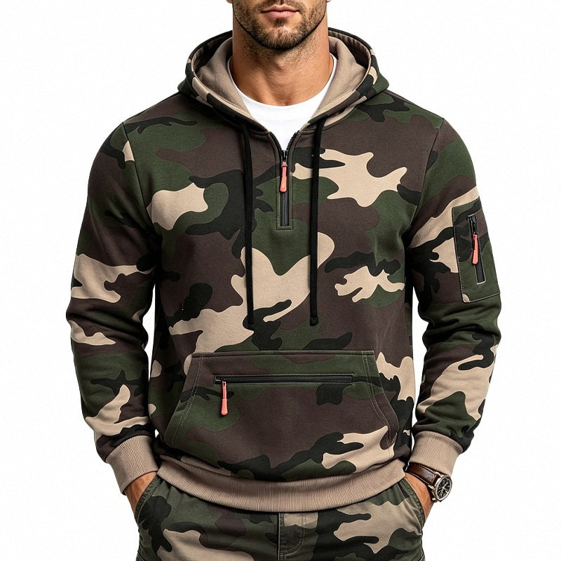 Men's Camo Half‑Zip Fleece Hoodie