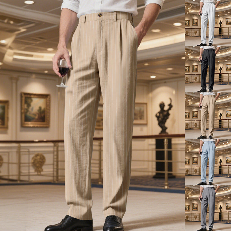 Men’s Striped Linen‑Blend Straight‑Fit Casual Pants