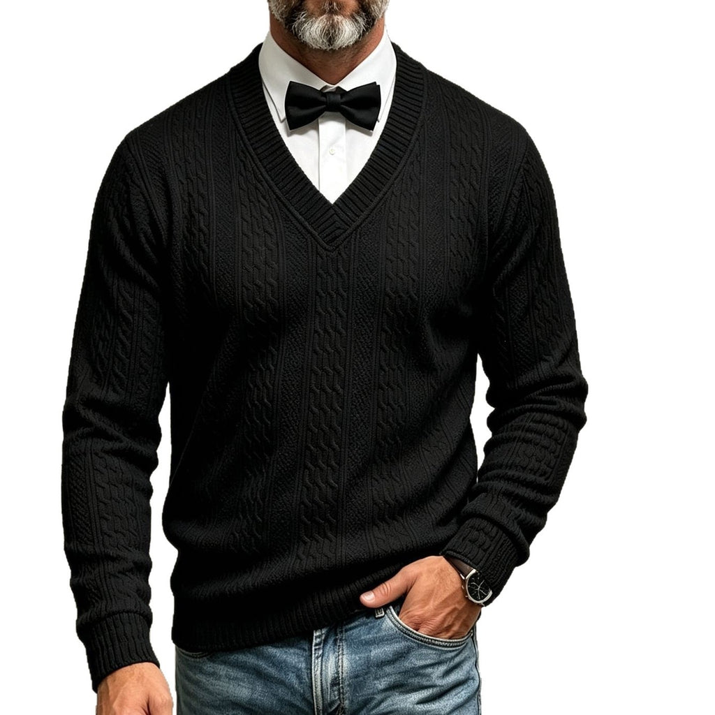 Men's V‑Neck Jacquard Knit Sweater