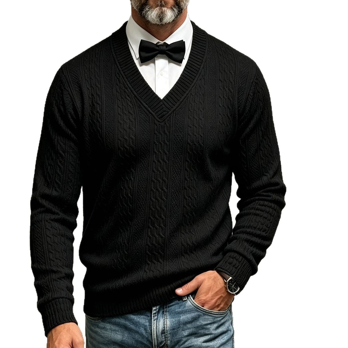 Men's V‑Neck Jacquard Knit Sweater