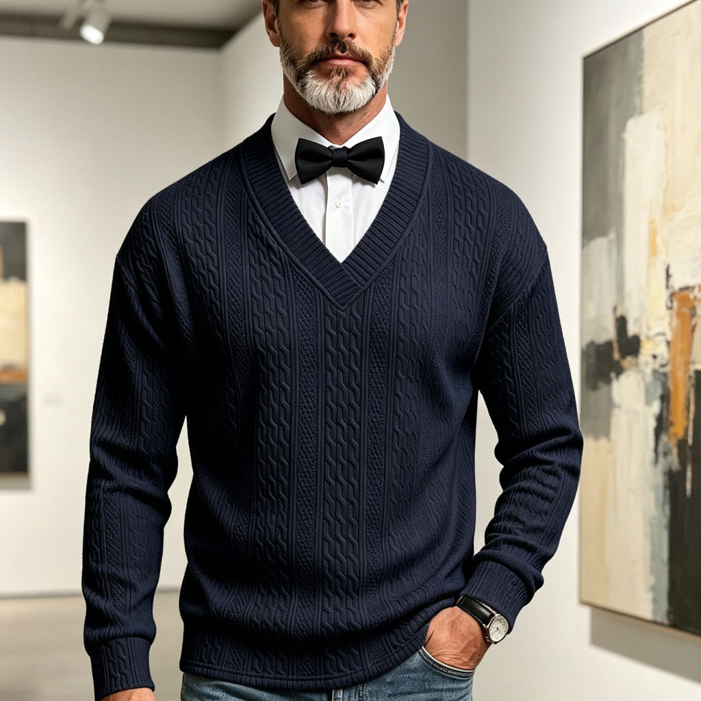 Men's V‑Neck Jacquard Knit Sweater
