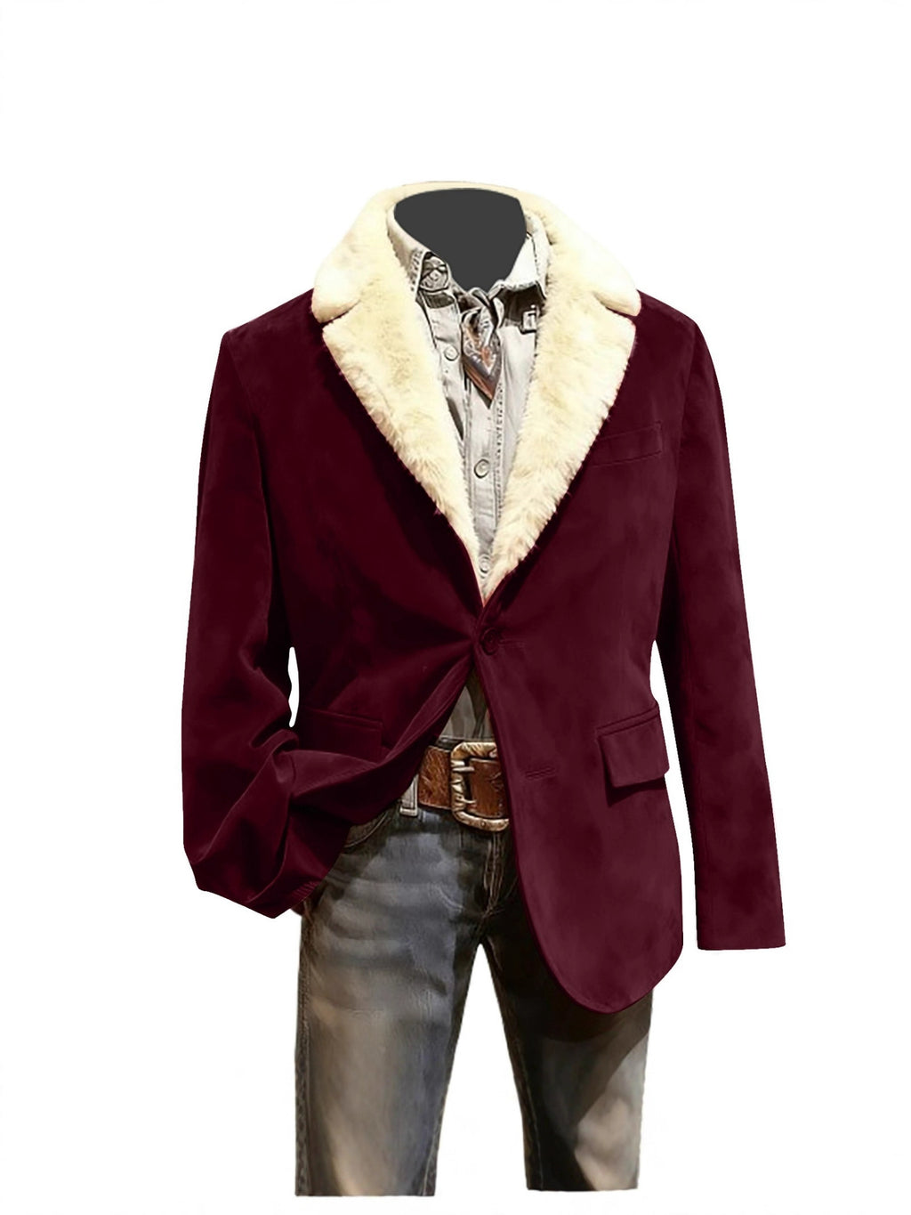 Men's Faux Fur Lapel Velvet Casual Blazer Jacket