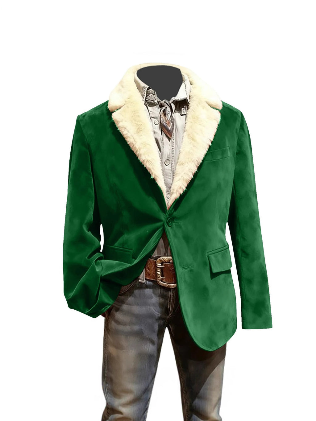 Men's Faux Fur Lapel Velvet Casual Blazer Jacket