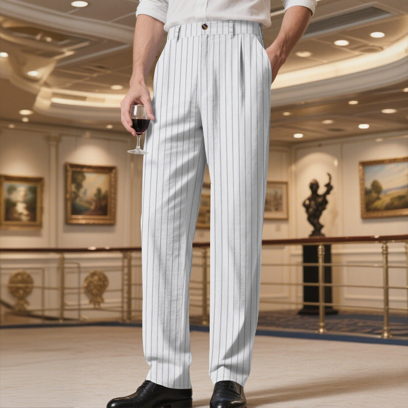 Men’s Striped Linen‑Blend Straight‑Fit Casual Pants