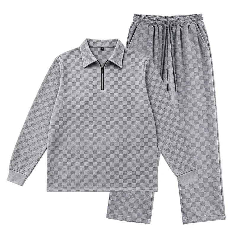 Men’s Jacquard Half‑Zip 2‑Piece Casual Outfit Set
