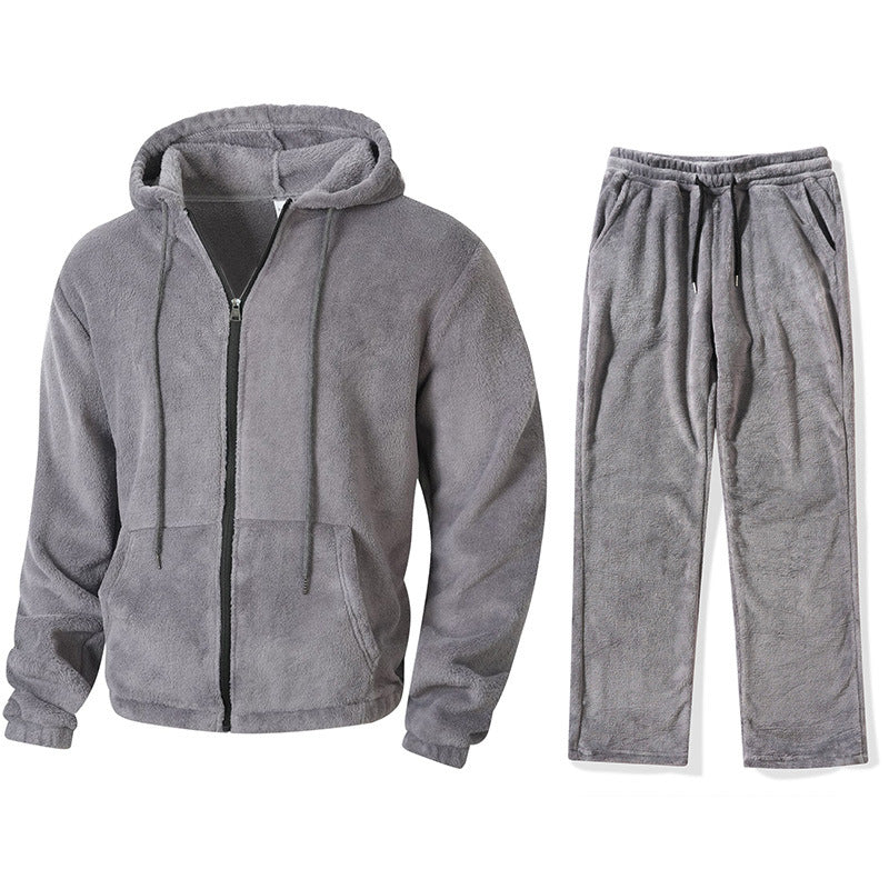 Men's Fleece Zip‑Up Hoodie & Pants 2‑Piece Set