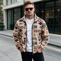 Geometric Print Fleece Full‑Zip Stand Collar Jacket