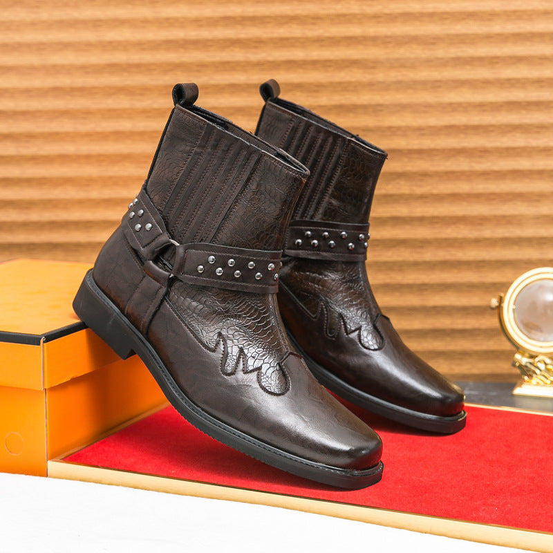 Vintage Western Style Studded Slip‑On Ankle Boots