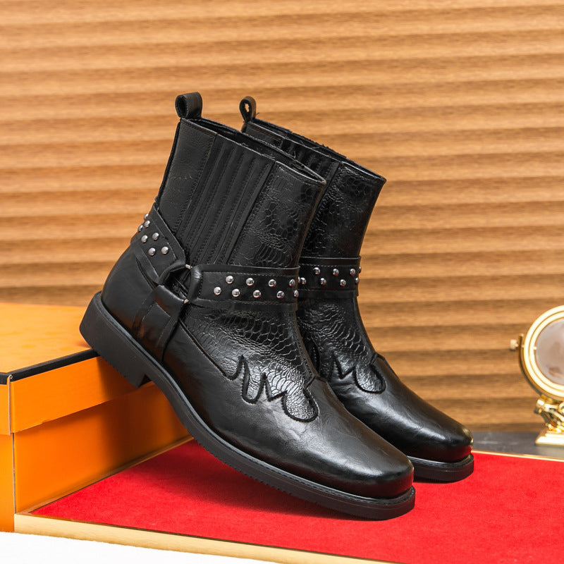 Vintage Western Style Studded Slip‑On Ankle Boots