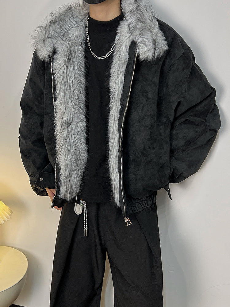 Oversized Fur Collar Zip Up Thick Warm Winter Street Jacket