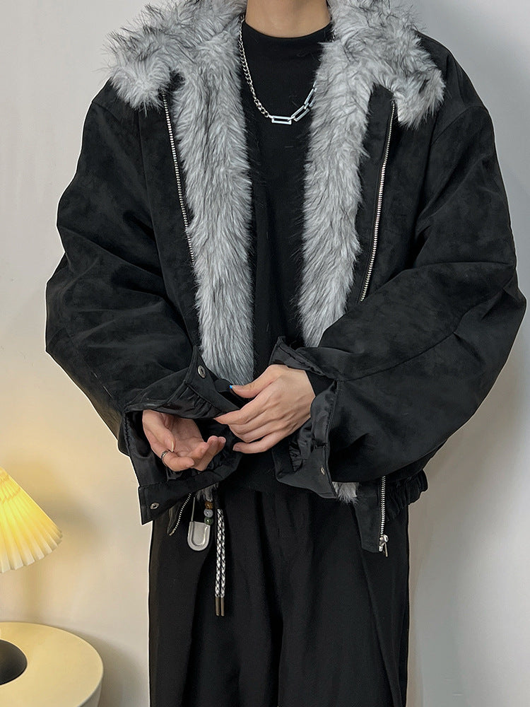 Oversized Fur Collar Zip Up Thick Warm Winter Street Jacket