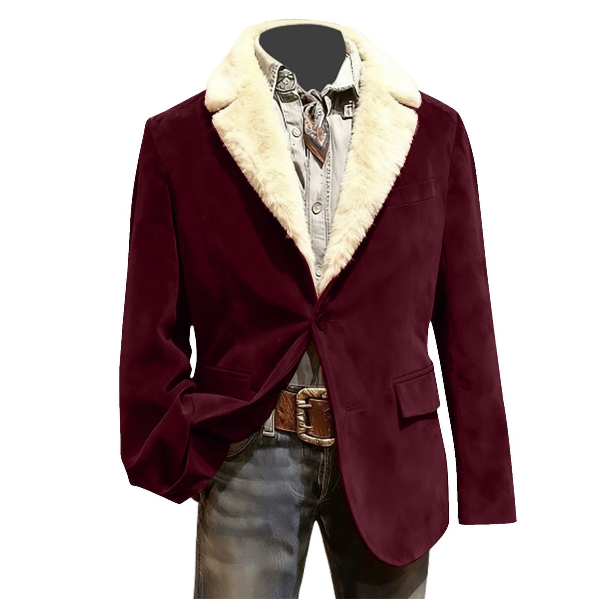 Men's Faux Fur Lapel Velvet Casual Blazer Jacket