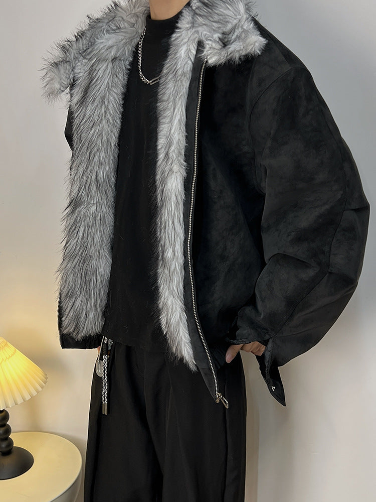 Oversized Fur Collar Zip Up Thick Warm Winter Street Jacket