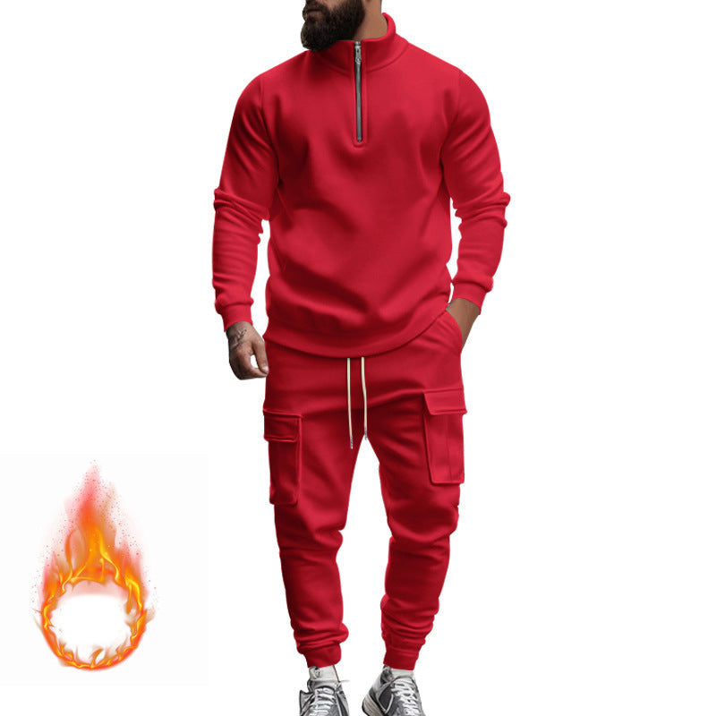 Men's Half‑Zip Fleece Lined Sweatshirt & Cargo Jogger 2‑Piece Set