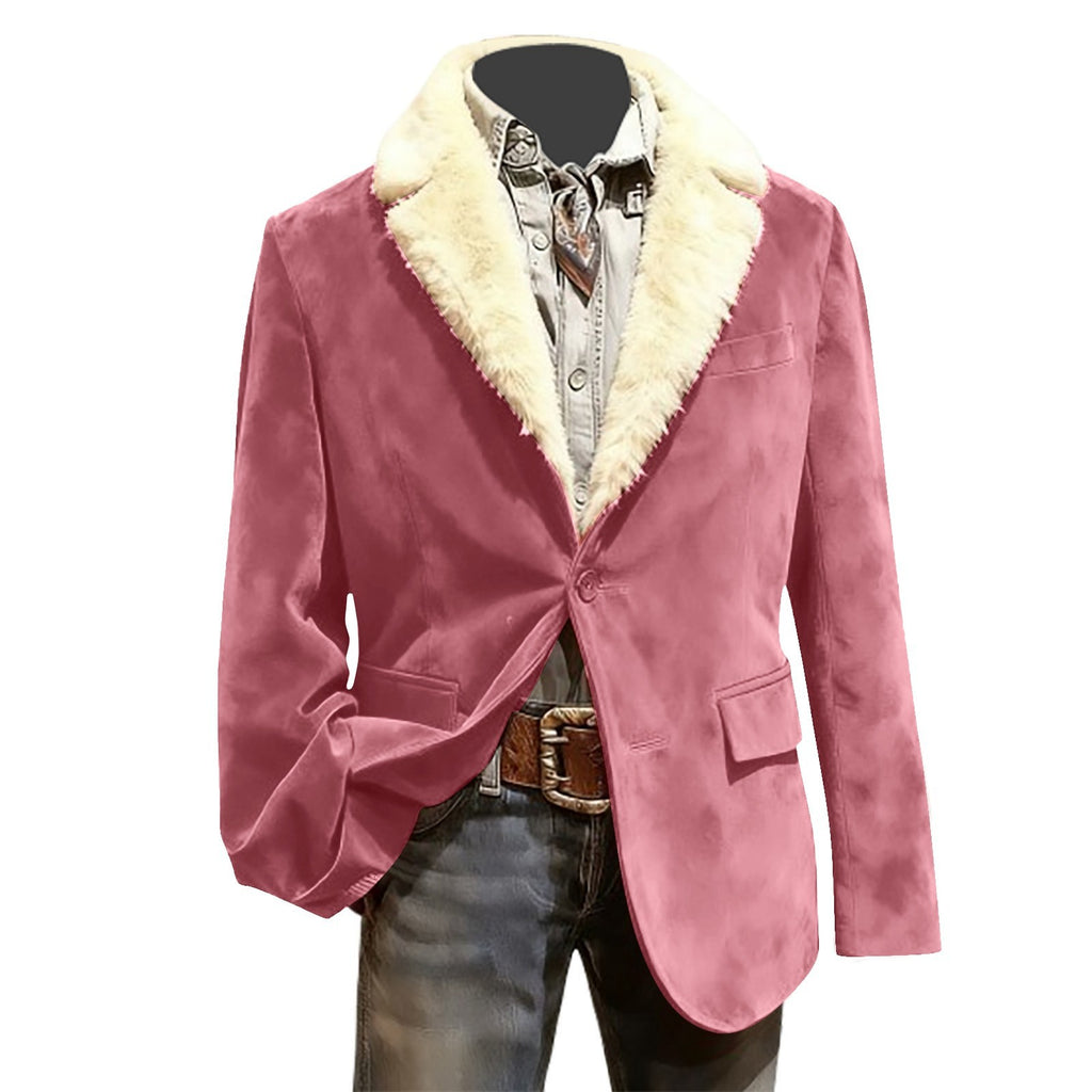 Men's Faux Fur Lapel Velvet Casual Blazer Jacket