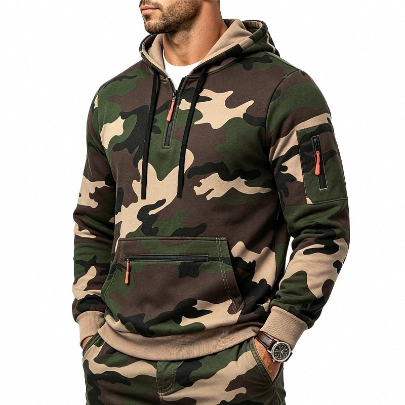Men's Camo Half‑Zip Fleece Hoodie
