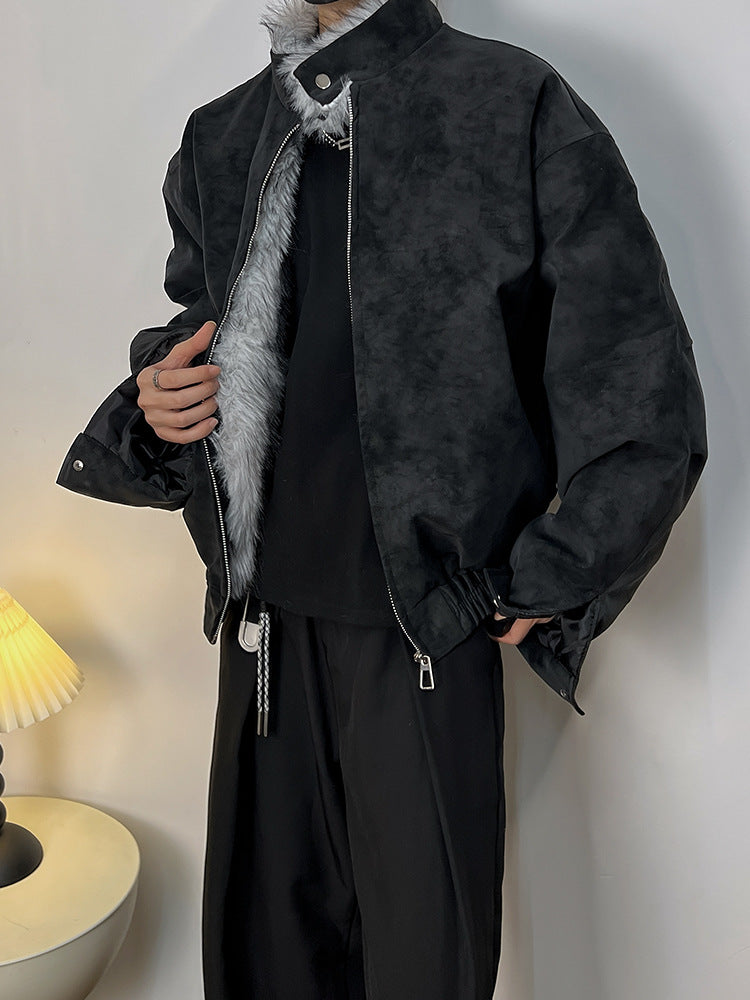 Oversized Fur Collar Zip Up Thick Warm Winter Street Jacket