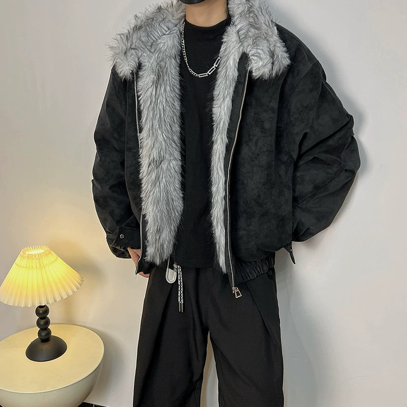 Oversized Fur Collar Zip Up Thick Warm Winter Street Jacket