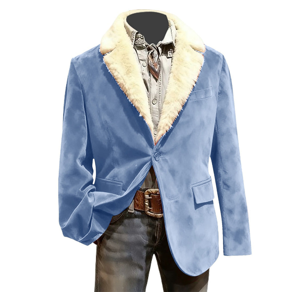 Men's Faux Fur Lapel Velvet Casual Blazer Jacket