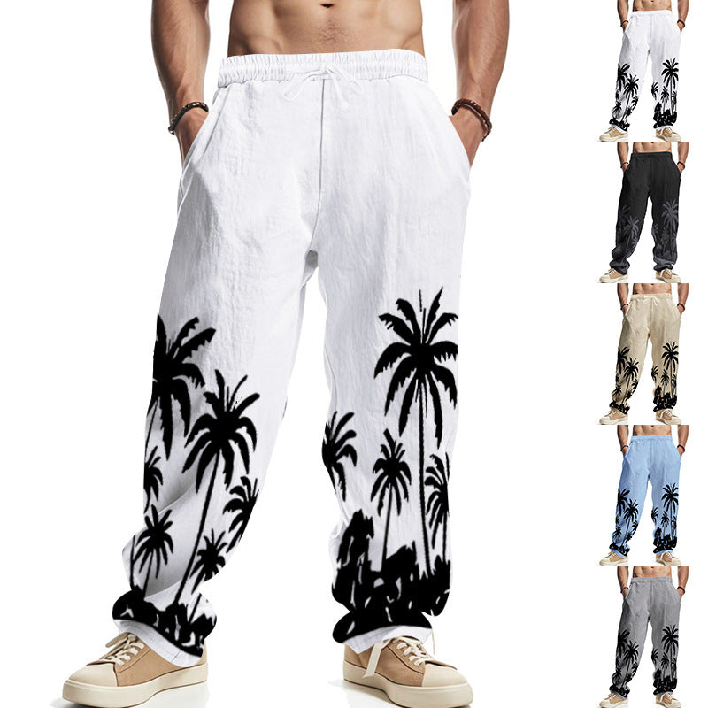Men's Palm Print Cotton Casual Trousers