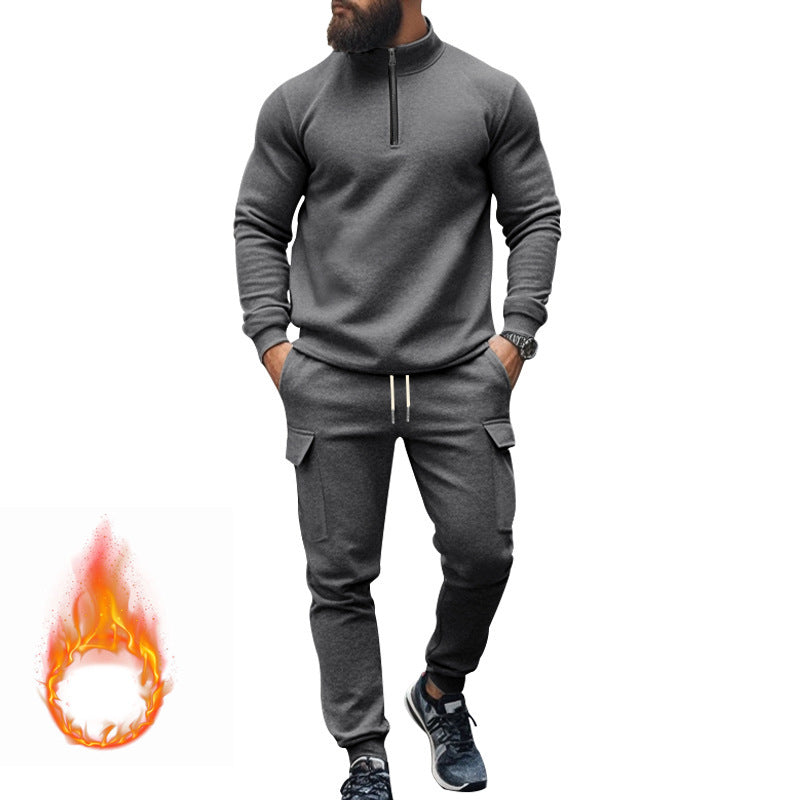 Men's Half‑Zip Fleece Lined Sweatshirt & Cargo Jogger 2‑Piece Set