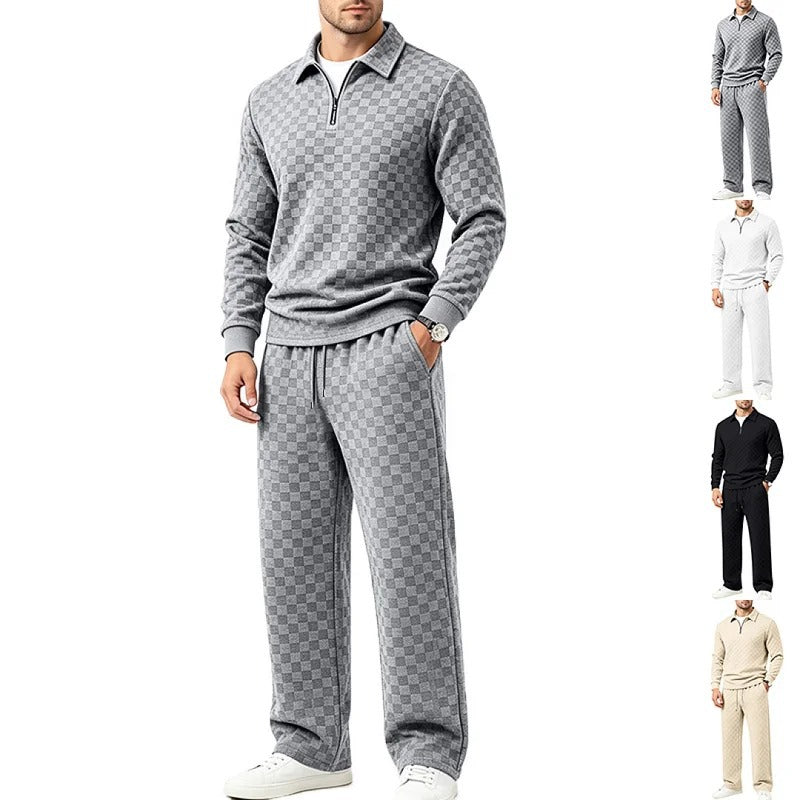 Men’s Jacquard Half‑Zip 2‑Piece Casual Outfit Set