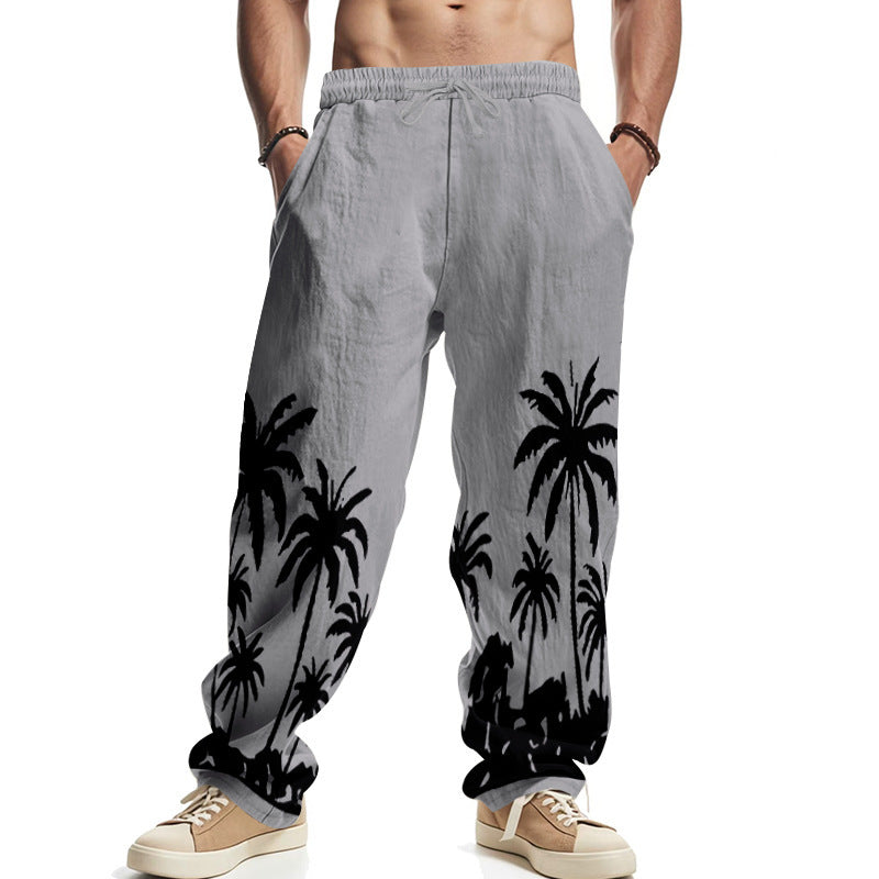 Men's Palm Print Cotton Casual Trousers