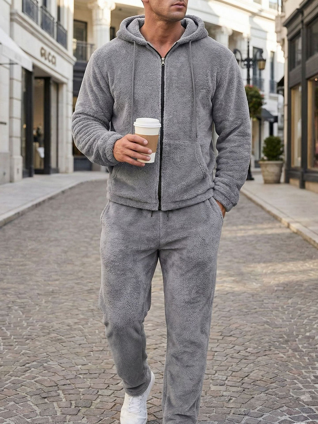 Men's Fleece Zip‑Up Hoodie & Pants 2‑Piece Set